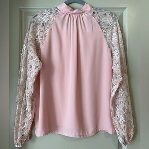 SHEIN Unity Tie Neck Lace Flower Sleeve Blouse